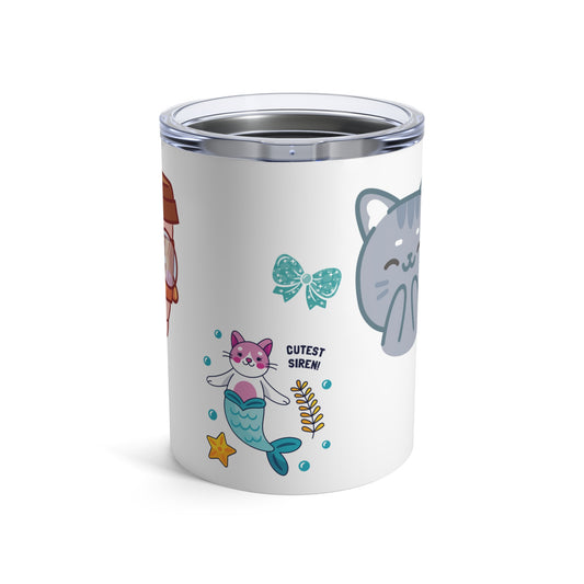 Cute Cat & Mermaid 10oz Tumbler - Perfect for Kids & Animal Lovers